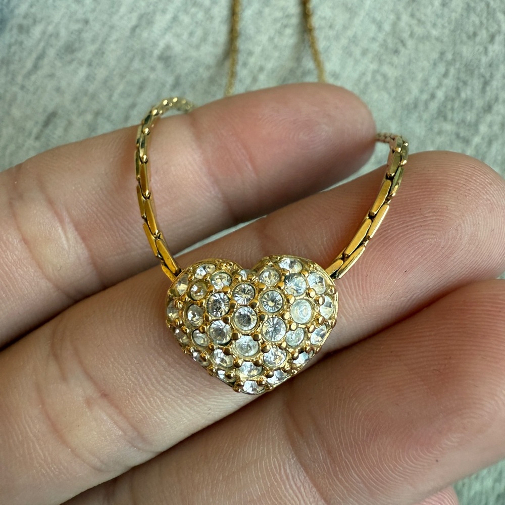 Swarovski Gold Heart Necklace with Crystal Pavé